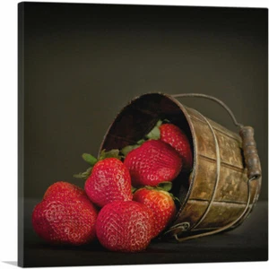 ARTCANVAS Strawberries in Wooden Bucket Home Decor Canvas Art Print - Picture 1 of 11
