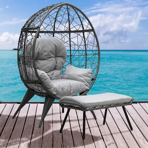 Teardrop Egg Chair Wicker Patio Chair Lounge Outdoor Indoor Cushion w/ Ottoman - Picture 1 of 8