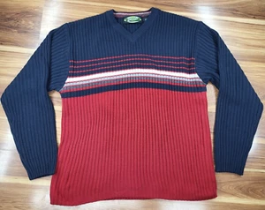 Vintage Y2K Ribbed Sweater Men's Size Medium Striped V Neck Skater 90s Shirt - Picture 1 of 7
