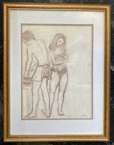 Marcel Vertes (1895-1961) Original Conte Drawing, signed - Picture 1 of 4