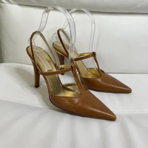 VTG Michael Kors Slingback Leather Heels Sz 7 Point Toe TStrap Topaz Italy Pumps - Picture 1 of 14