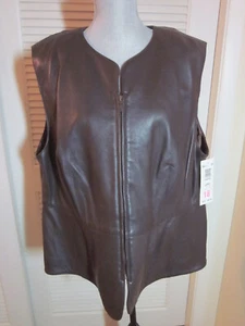ELISABETH 18 Women's Vest Leather Brown Coffee Bar Lined VINTAGE NEW TAG - Picture 1 of 11