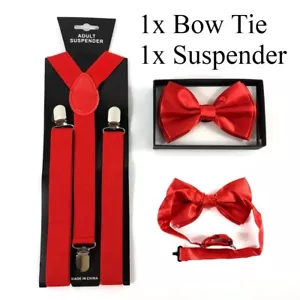 Holiday Christmas Set Adult Bow Tie & Suspender Adjustable Combo Set - Red - Picture 1 of 8