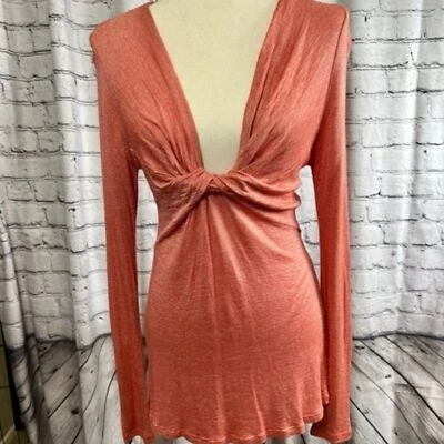 Michael Stars Long Sleeve V-Neck Knit Red Shimmer Top OS - Image 1 of 4