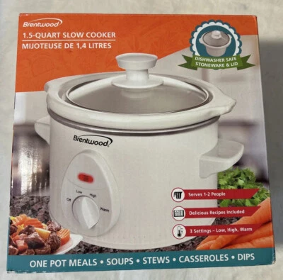 Olla de cocción lenta Brentwood 1,5 cuartos blanca NUEVA Foto 1 de 3