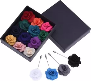 16 Pieces Flower Mens Lapel Pins Handmade Satin Boutonniere Pin for Suit Wed - Picture 1 of 5