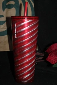 VASO DE PAJITA TAZA FRÍA STARBUCKS 2023 ROJO Vacaciones CANDY BASTON Rayas 24 OZ - Imagen 1 de 1