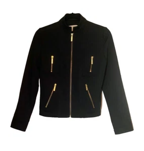 MICHAEL Michael Kors Multi Zipper Pockets Stretch Moto Jacket - Black Gold XS XP - Picture 1 of 13