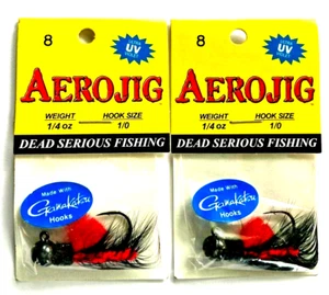 SET OF 2 Hawken Aerojig 1/4oz Black Red Flash Size 1/0 Hook #AJH14008 UV Treated - Picture 1 of 20