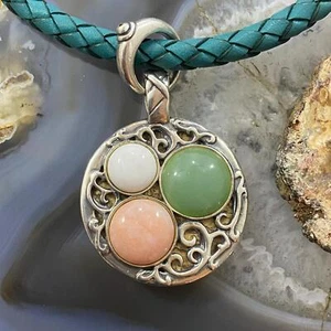 Carolyn Pollack Southwestern Style Sterling Double Sided Round Agate Pendant - Picture 1 of 10