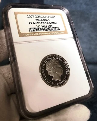 Gran Bretaña 2007 1/2 oz platino £50 Britannia prueba.  NGC PF 69 Ultra Cameo  Foto 1 de 4