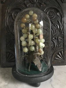 Glass Dome With Oriental Carved Hard Stone Grapes - Picture 1 of 2