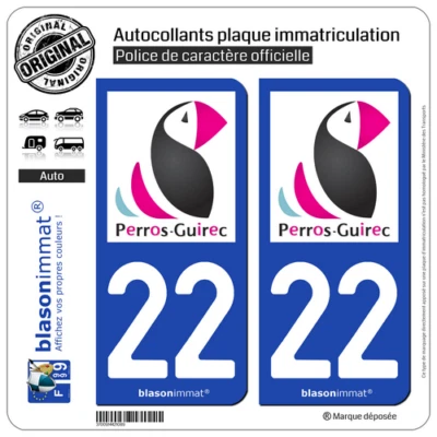 BLASONIMMAT 2 Stickers autocollant plaque immatriculation 22 Perros-Guirec - Ville