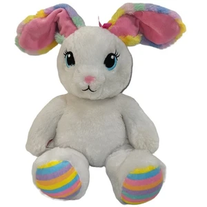 Build A Bear Sweet Stripes Rabbit White Bunny Rainbow Ears Feet BAB 2015 16" - Picture 1 of 14