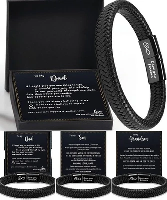 Xmas Mens Leather Bracelet Braided Wristband Bangle Surfer Wrap Birthday Gift UK - Image 1 of 4