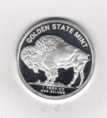 US 1 oz .999 SILVER ROUND by Golden State Mint - Native American/Buffalo Design! - Image 1 of 2