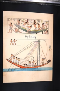 Vtg Art Egyptian Artwork Hand Colored Mabel Eaton Phillips Ship Building - Picture 1 of 5