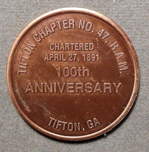 D012 Tipton, Ga., Tipton Chapter No. 47 R.A.M., 100th Anniversary One Penny. - Bild 1 von 2