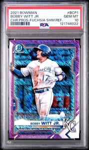 BOBBY WITT JR 2021 BOWMAN CROMO PROSPECTOS REFRACTOR BRILLO FUCSIA/199 PSA 10 - Imagen 1 de 3