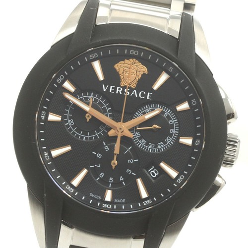 Versace VEM800218 Personaggio Crono Data Orologio Uomo Quarzo SS Nero Nuovo Scatola