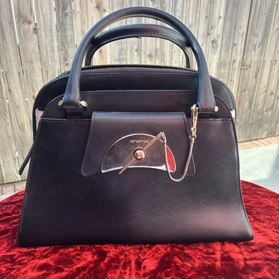 Bolso de Mano Cromia Cuero Bloque de Color Blanco y Negro ¡Hecho en Italia!  Foto 1 de 4