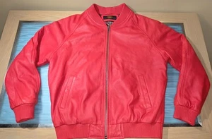 Chaqueta de bombardero clásica roja de cuero Jakewood Brooklyn para hombre talla grande - Imagen 1 de 10