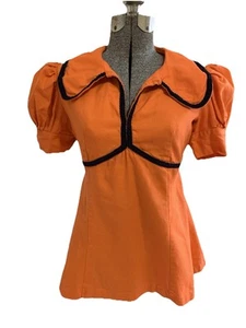 Vintage 70er orangefarbenes gepatchtes Hemd mit Sternen kurze Puffärmel hinten zum Binden Größe M OHNE Etikett - Bild 1 von 12