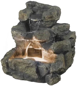 Jeco Rock Creek Illuminated Indoor/Outdoor Fountain, Beige, 23"L x 21"W x 20"H - Picture 1 of 2