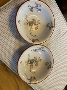 Pair Of J Pouyat Limoges Bowls- 6”d With Red Band & Oriental Style Floral Motif - Picture 1 of 15