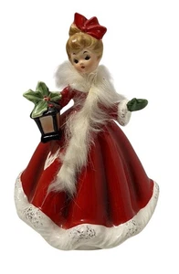 Vintage Josef Originals Weihnachten Musical rotes Kleid Dame mit Licht funktioniert - Bild 1 von 10