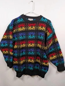 VTG Jos A Bank 80's Colorblock Stars Crew Neck Sweater L - Picture 1 of 7