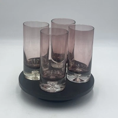 Set of 4 Crystal Highball Tumblers Amethyst Purple Bubble Base - Image 1 of 4