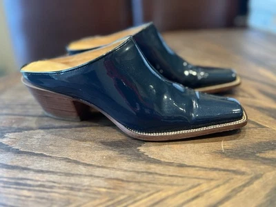 Lucchese Charlie 1 Horse Blue Patent Leather Mules Slides Sz 7.5B NFR Rodeo - Image 1 of 4