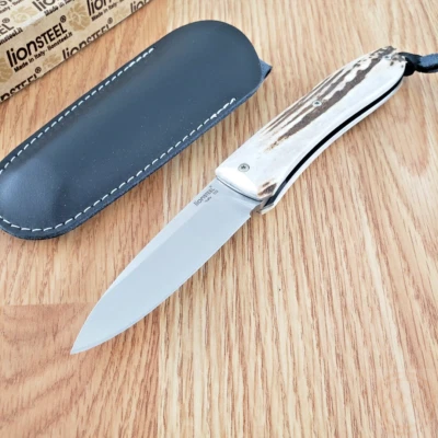 LionSTEEL Opera Folding Knife 3" Satin Finish D2 Tool Steel Blade Stag Handle - Image 1 of 4