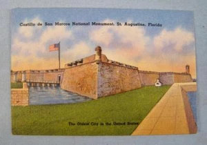 Castillo De San Marcos National Monument St Augustine Vintage Linen Paper Card O - Picture 1 of 2