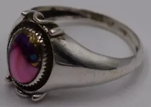 Splendido anello ovale in argento sterling 925 turchese viola rame ornato misura 7 - Foto 1 di 4