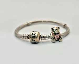 Authentic Pandora 16cm Rope Silver 925 Clasp Bracelet Bangle & Teddy Bear Charm - Picture 1 of 5