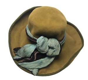 Mona der verrückte Hutmacher Velours/Filz braun Hut mit Band, olivgrüner Rand USA - Bild 1 von 5