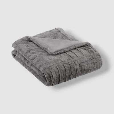 Madison Park Gray Arctic Checkerboard Plush Faux-Fur Throw, 50" x 60" - Image 1 of 4