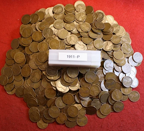 1911-P Lincoln Wheat Cent Penny 50 Coin roll Circulated Cover