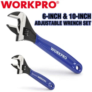WORKPRO 2PC Adjustable Wrench Set 6" 10" Wrench Wide Jaw Black Oxide Metric SAE - Picture 1 of 10