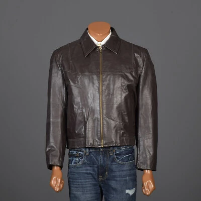 L Chaqueta De Colección Años 80 Para Hombres Cuero Marrón Cremallera Frontal Informal Otoño Invierno Genial Foto 1 de 4