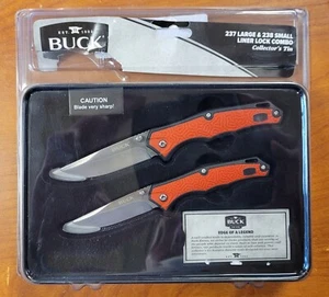 Buck Knives 237 & 238 Liner-Lock Combo Folding Knife Set Collector's Tin - NEW - Picture 1 of 1