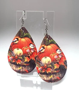 Halloween Gothic Earrings Pumpkin Fall Colors teardrop shape Silver-tone #320 - Picture 1 of 1
