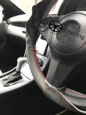FOR VW POLO MK4 GREY PERFORATED LEATHER STEERING WHEEL COVER DARK RED DOUBLE STT - image 1 of 4