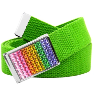 Build A Belt Kid's Rainbow Rhinestone Flip Top 1.25" Wide Buckle with Web Belt - Picture 1 of 24