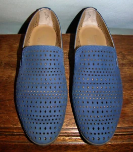 Franco Sarto FARYN Blue Perforated Leather Loafers Women's Size US 9 - Picture 1 of 7