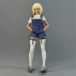 2PC 1/12 Scale Blue Jean Overalls T-shirt Action Figure Body 6" Female Clothes - Picture 1 of 6