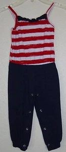 Girls CHILDREN'S PLACE Sleeveless Jumpsuit striped print size 2T red/white/blue - Picture 1 of 2