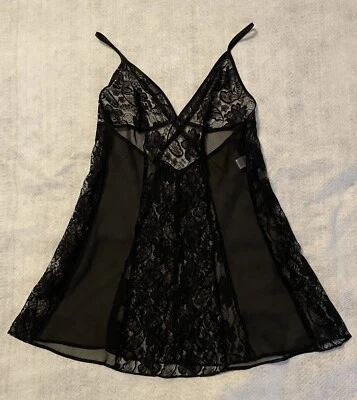 Vestido Babydoll Fredericks Of Hollywood Pequeño Coqueta Encaje Años 80 Negro Gótico EE Foto 1 de 4